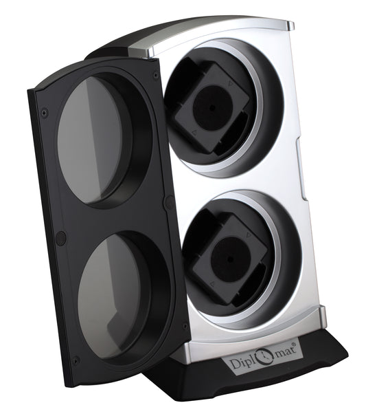 Diplomat Economy Black/Silver Double Watch Winder With Smart Internal Bi-Directional Timer Control